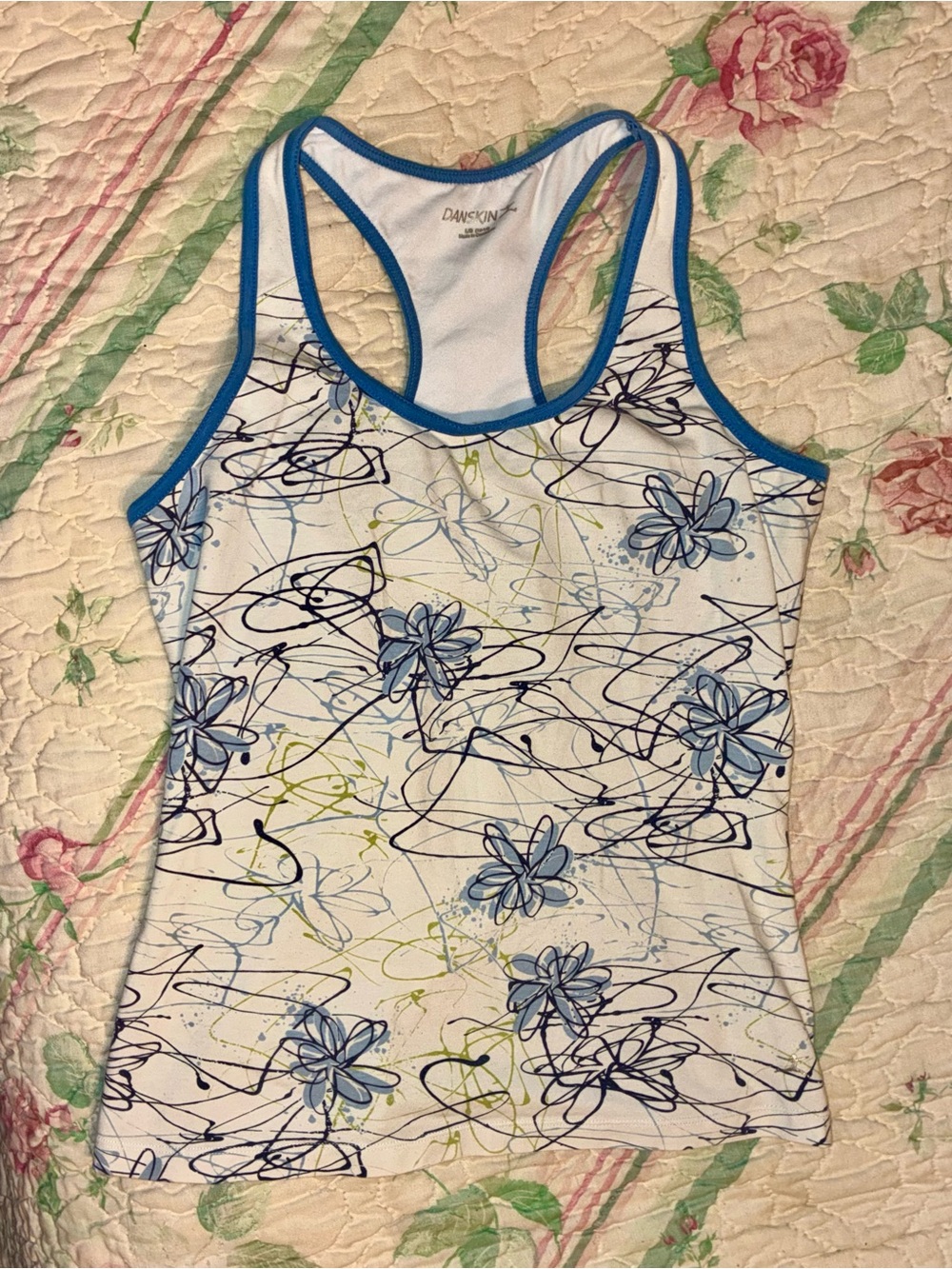1.White Tank Top w/ Blue Floral & Trim 2.Navy Blue Tank Top and 3.Khaki Capris